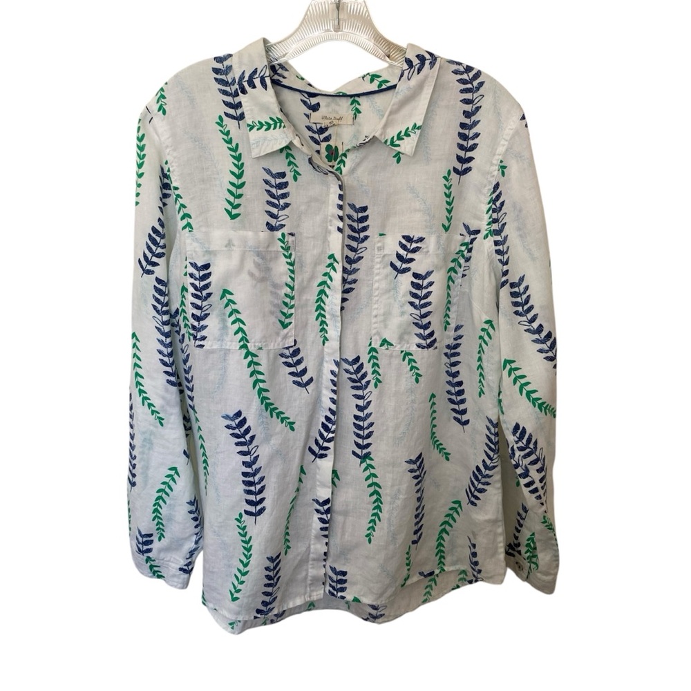 Leaf Print Blouse - Blue and Green